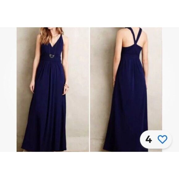 Maeve Anthropologie Size 4 Maxi Yuma Dress Navy Racerback Rayon Knit Slinky - Picture 1 of 12